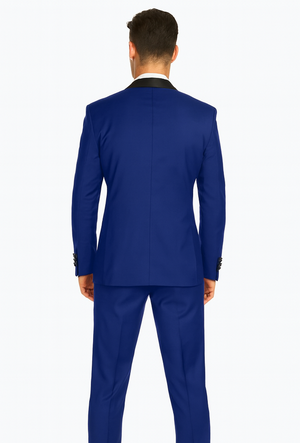 Men's Cobalt Blue ~ Indigo ~ Bright Blue ~ Teal  ( Light Dark Navy ) With Black Lapel Shawl lapel 1 Single Button Tuxedo Suit - Image 2