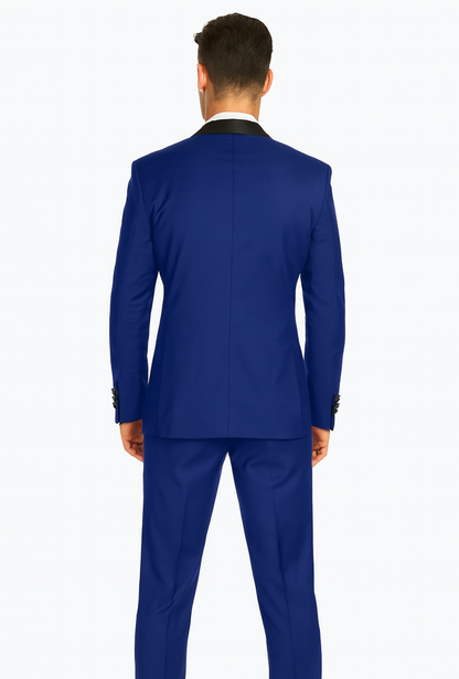 Men's Cobalt Blue ~ Indigo ~ Bright Blue ~ Teal  ( Light Dark Navy ) With Black Lapel Shawl lapel 1 Single Button Tuxedo Suit - Image 2