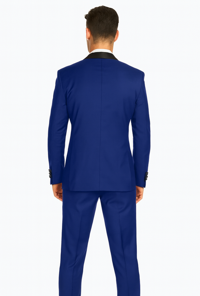 Men's Cobalt Blue ~ Indigo ~ Bright Blue ~ Teal  ( Light Dark Navy ) With Black Lapel Shawl lapel 1 Single Button Tuxedo Suit - Image 2