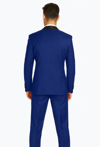 Men's Cobalt Blue ~ Indigo ~ Bright Blue ~ Teal  ( Light Dark Navy ) With Black Lapel Shawl lapel 1 Single Button Tuxedo Suit