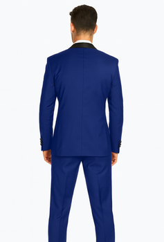 Men's Cobalt Blue ~ Indigo ~ Bright Blue ~ Teal  ( Light Dark Navy ) With Black Lapel Shawl lapel 1 Single Button Tuxedo Suit - Image 2