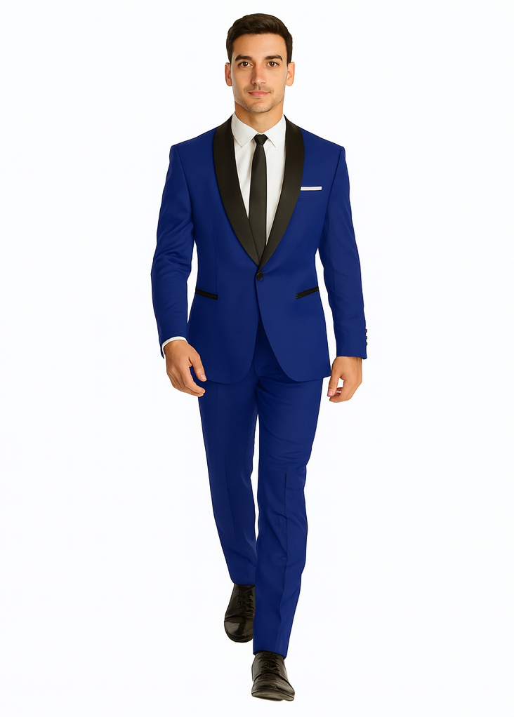 Men's Cobalt Blue ~ Indigo ~ Bright Blue ~ Teal  ( Light Dark Navy ) With Black Lapel Shawl lapel 1 Single Button Tuxedo Suit - Image 8