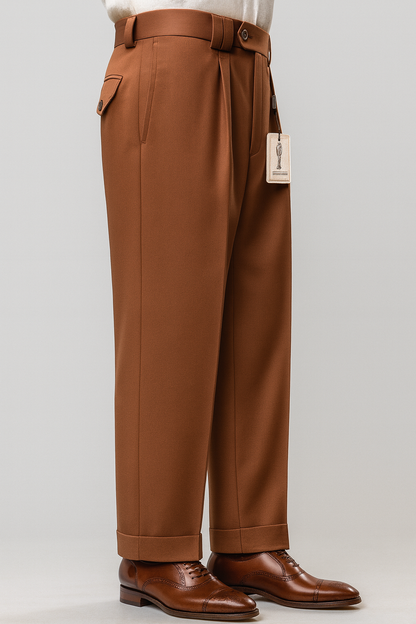 Mens Pant - Pleated Wide Leg - Copper - 100% Percent Wool Fabric