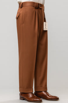 Mens Pant - Pleated Wide Leg - Copper - 100% Percent Wool Fabric