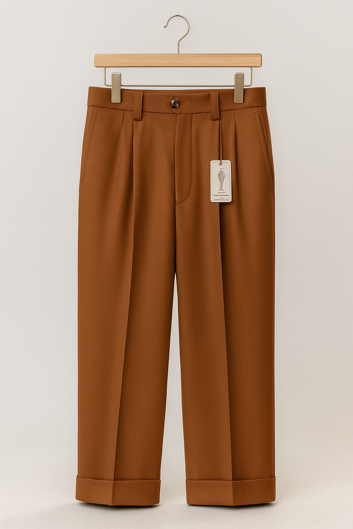 Mens Pant - Pleated Wide Leg - Copper - 100% Percent Wool Fabric