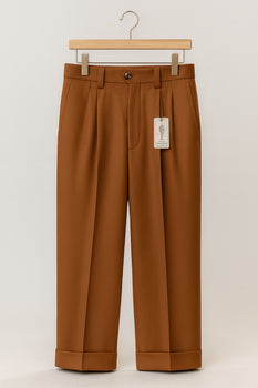 Mens Pant - Pleated Wide Leg - Copper - 100% Percent Wool Fabric