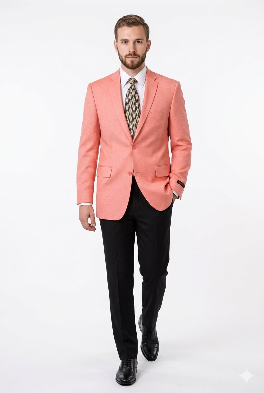 Mens Suit Blazer Jacket Two Button Stretch Sports Coats Classic Fit Living Coral