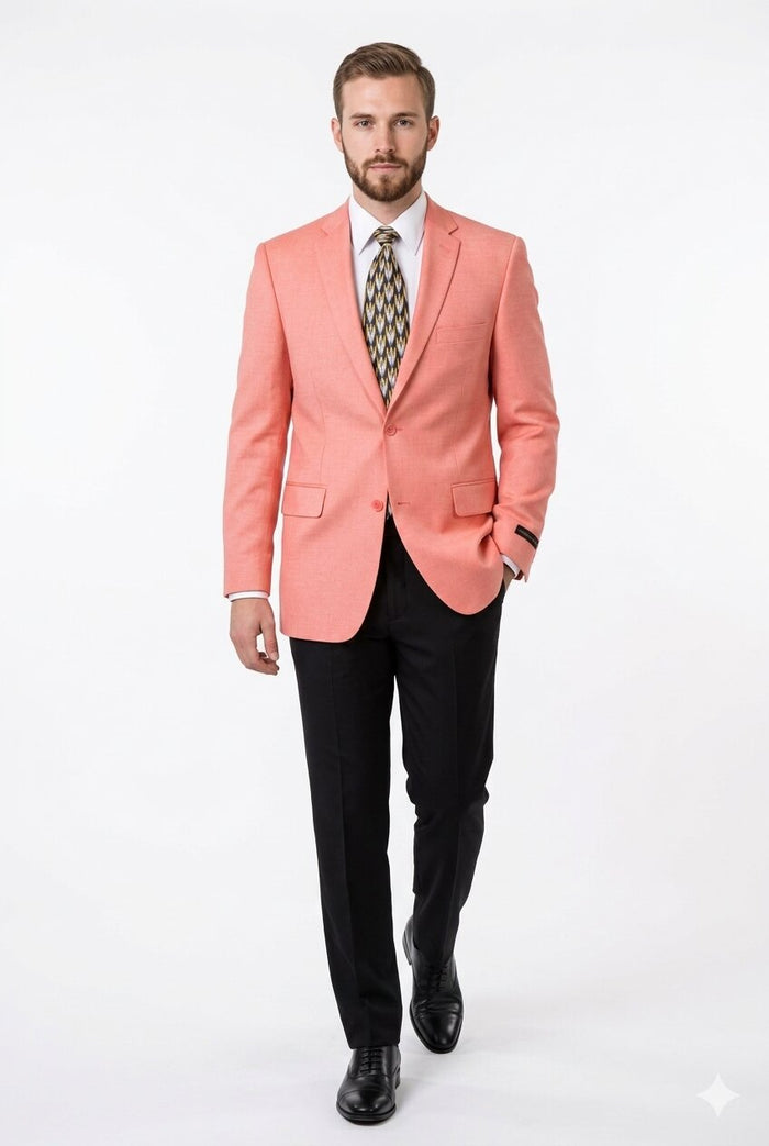 Mens Suit Blazer Jacket Two Button Stretch Sports Coats Classic Fit Living Coral
