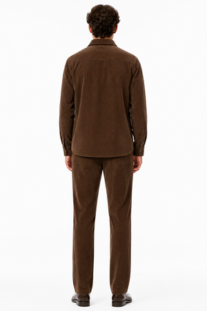 Men's Corduroy Shirt and Pants Walking Suit in Winter Cotton Fabric Casual in Color Brown leisure Style