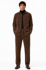 Men's Corduroy Shirt and Pants Walking Suit in Winter Cotton Fabric Casual in Color Brown leisure Style