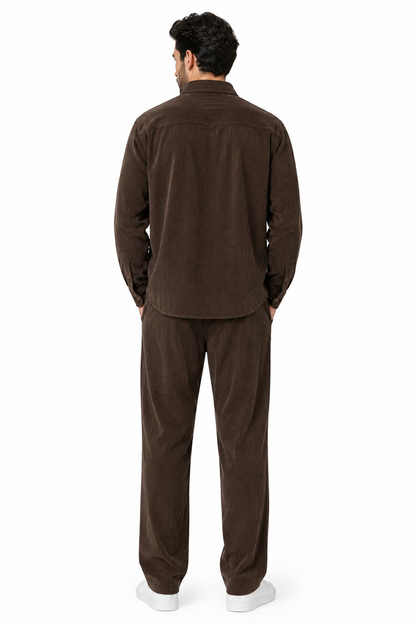 Mens Corduroy Shirt and Pants Walking Suit in Winter Cotton Fabric Casual in Color Mocca Choclate brownleisure Style