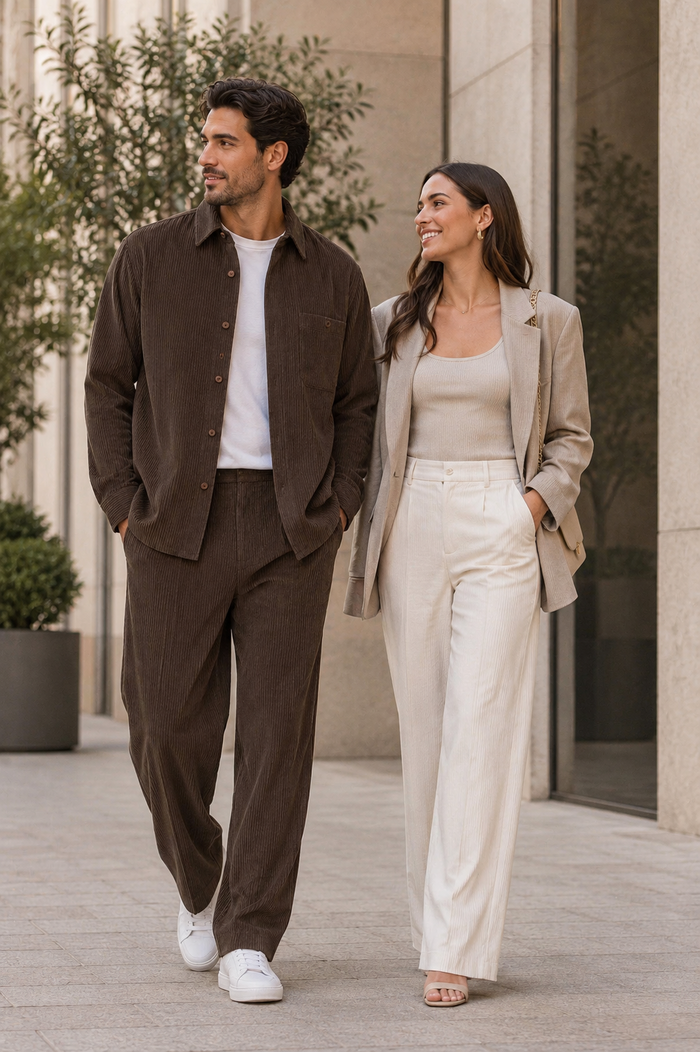 Mens Corduroy Shirt and Pants Walking Suit in Winter Cotton Fabric Casual in Color Mocca Choclate brownleisure Style