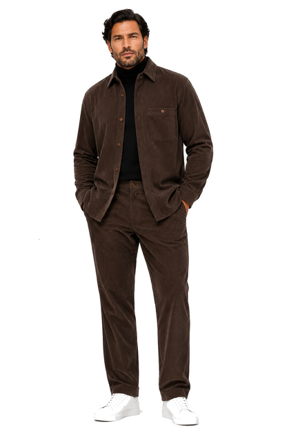 Mens Corduroy Shirt and Pants Walking Suit in Winter Cotton Fabric Casual in Color Mocca Choclate brownleisure Style