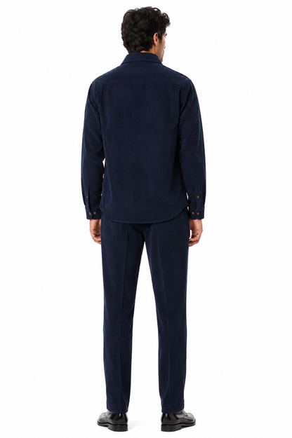 Mens Corduroy Shirt and Pants Walking Suit in Winter Cotton Fabric Casual in Color Navy leisure Style