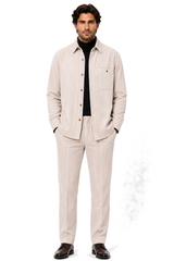 Men's Corduroy Shirt and Pants Walking Suit in Winter Cotton Fabric Casual in Color Shell Tan Sand Natural leisure Style