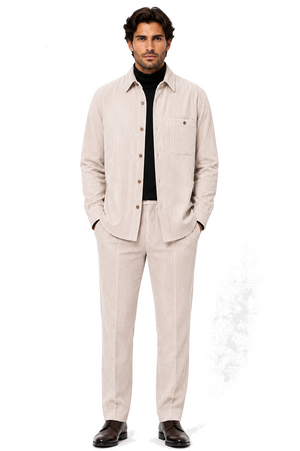 Men's Corduroy Shirt and Pants Walking Suit in Winter Cotton Fabric Casual in Color Shell Tan Sand Natural leisure Style