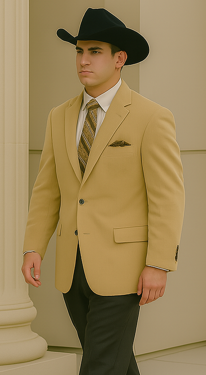 Men's Corduroy Wholesale Blazer - Modern Fit Khaki ~ Tan ~ Beige - Image 2
