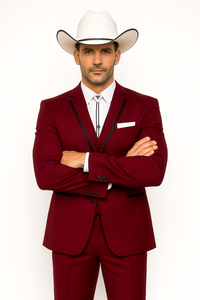 SKU#JA60892 Country Tuxedos For Weddings Mens Traje Vaquero Suit - Burgundy Tuxedo