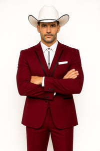 SKU#JA60892 Country Tuxedos For Weddings Mens Traje Vaquero Suit - Burgundy Tuxedo