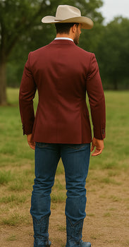Mens Cowboy Blazer - Western Sport Coat in Color Burgundy - Image 3