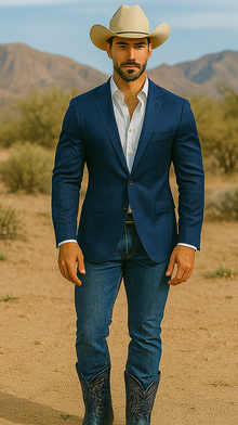 Mens Cowboy Blazer - Western Sport Coat in Color Navy Blue