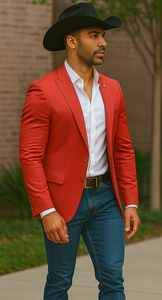 Mens Cowboy Blazer - Western Sport Coat in Color Red