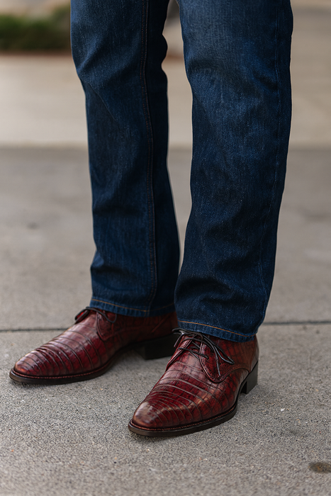 Men's Cratos Genuine Crocodile Burgundy Derby Shoes By Mezlan Made In Spain Brand