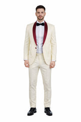 Men's Cream  Ivory One Button Cheap Priced Designer Fashion Dress Casual Blazer On Sale Burgundy Shawl Lapel Blazer