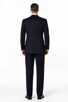 Men's Dark Navy 2 button Ticket Pocket Lapeled Vested 100% Wide Leg Pleated Pants - Dark Blue Suit Color - 100% Percent Wool Fabric Suit - Worsted Wool Business Suit - Image 2