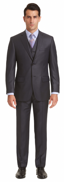 Vitali Brand Suits - Men's Dark Navy 3 Pieces Modern Sheen Sharkskin Design Suit