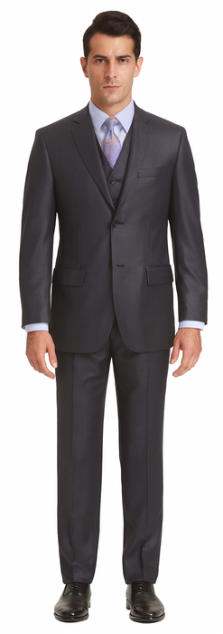 Men's Dark Navy 3 Pieces Modern Sheen Sharkskin Design Suit