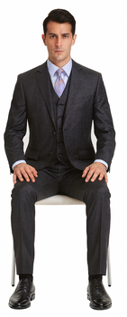 Vitali Brand Suits - Men's Dark Navy 3 Pieces Modern Sheen Sharkskin Design Suit