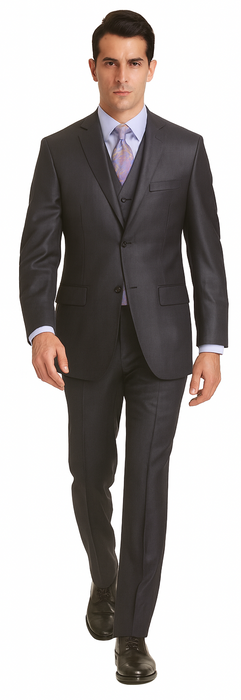 Men's Dark Navy 3 Pieces Modern Sheen Sharkskin Design Suit