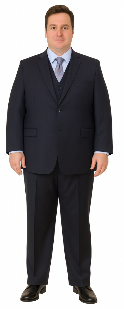 Vitali Brand Suits - Men's Dark Navy 3 Pieces Modern Sheen Sharkskin Design Suit
