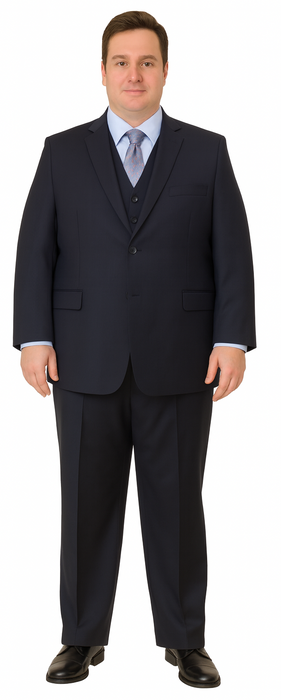 Vitali Brand Suits - Men's Dark Navy 3 Pieces Modern Sheen Sharkskin Design Suit