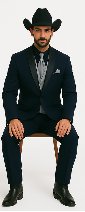 Men's Dark Navy Blue  One Button Suit