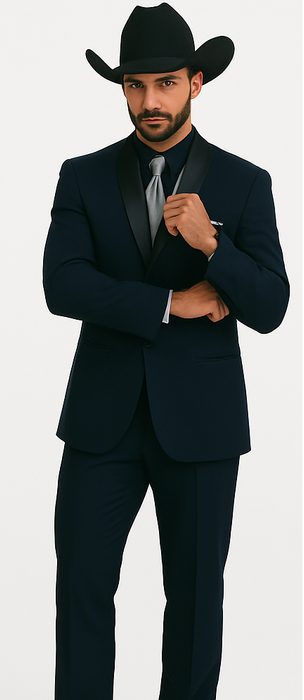 Men's Dark Navy Blue  One Button Suit