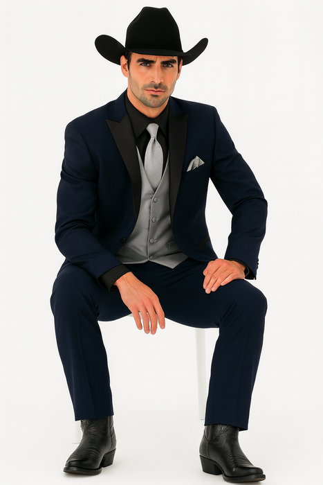 Men's Dark Navy Blue  One Button Suit