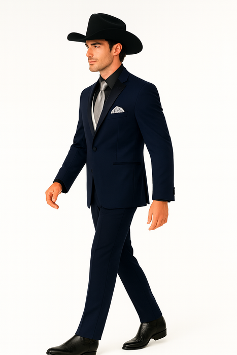 Men's Dark Navy Blue  One Button Suit