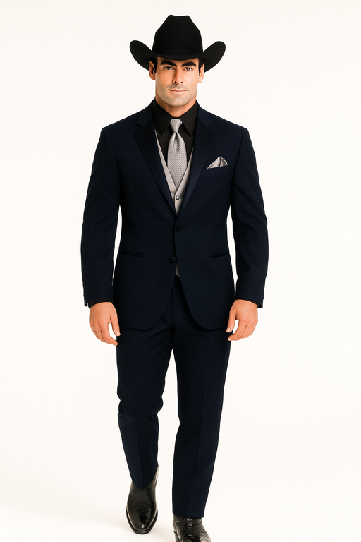 Men's Dark Navy Blue  One Button Suit