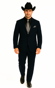 Men's Dark Navy Blue  One Button Suit
