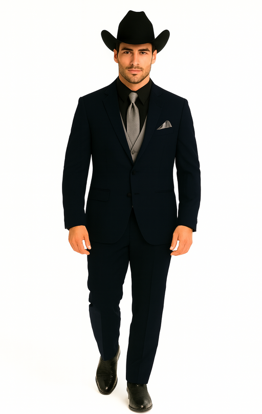 Men's Dark Navy Blue  One Button Suit