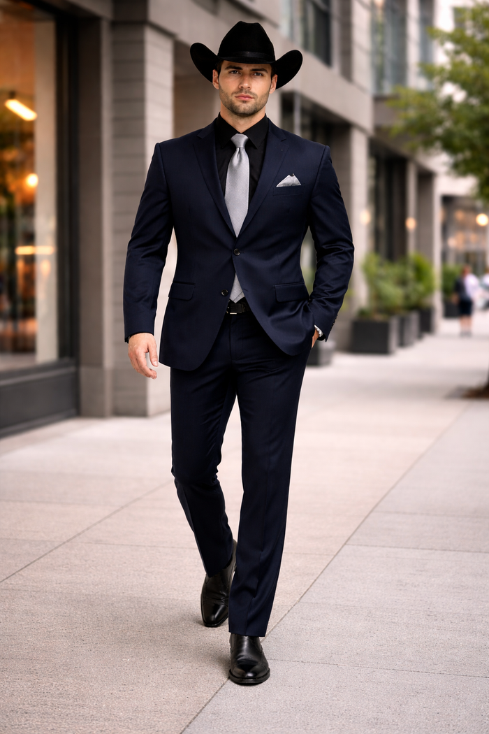 Men's Dark Navy Blue  One Button Suit