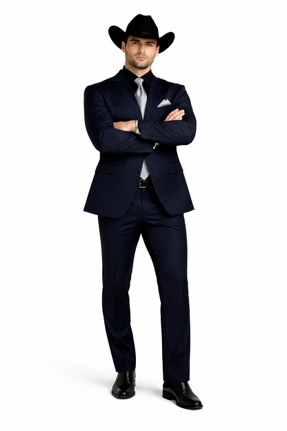 Men's Dark Navy Blue  One Button Suit