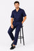 Men's Dark Navy 100% Linen Short Sleeve Plain Casual Casual Two Piece Mens Walking Outfit For Sale Pant Sets Suit With Pleated Pant - Mens Linen Suit