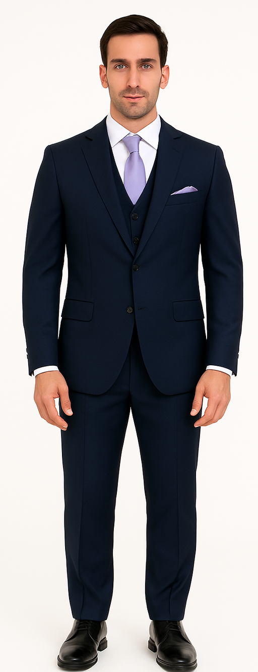 Men'S Dark Navy Slim Fit Vent Sharkskin Shiny Vested 3 Piece Suit Online Discount Fashion Sale - Dark Blue Suit Color