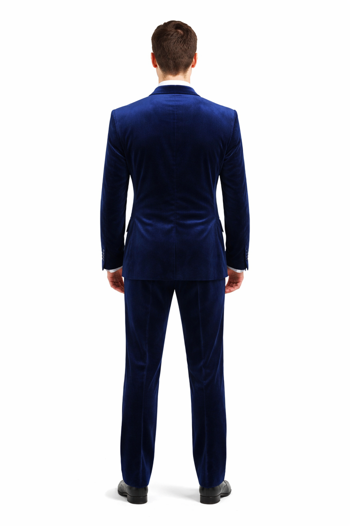 Men's Dark Navy velour Men's blazer Jacket 2 Button Velvet Fabric 3 Piece Vested  Side Vent Suit - Image 2