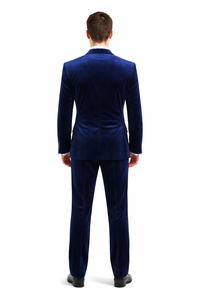 Men's Dark Navy velour Men's blazer Jacket 2 Button Velvet Fabric 3 Piece Vested  Side Vent Suit