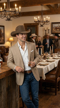 Mens Dark Tan Cowboy Western Blazer – Classic Western Style Sport Coat Casual Formal Jacket for Business Wedding Modern Fit