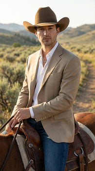 Mens Dark Tan Cowboy Western Blazer – Classic Western Style Sport Coat Casual Formal Jacket for Business Wedding Modern Fit